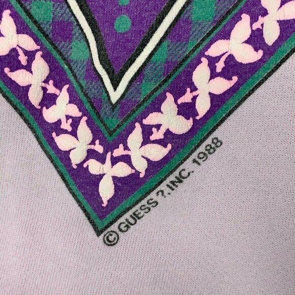 Vintage 80s Guess Sweatshirt M Lilac Georges Marciano Mock Neck Double Sided - Picture 11 of 12